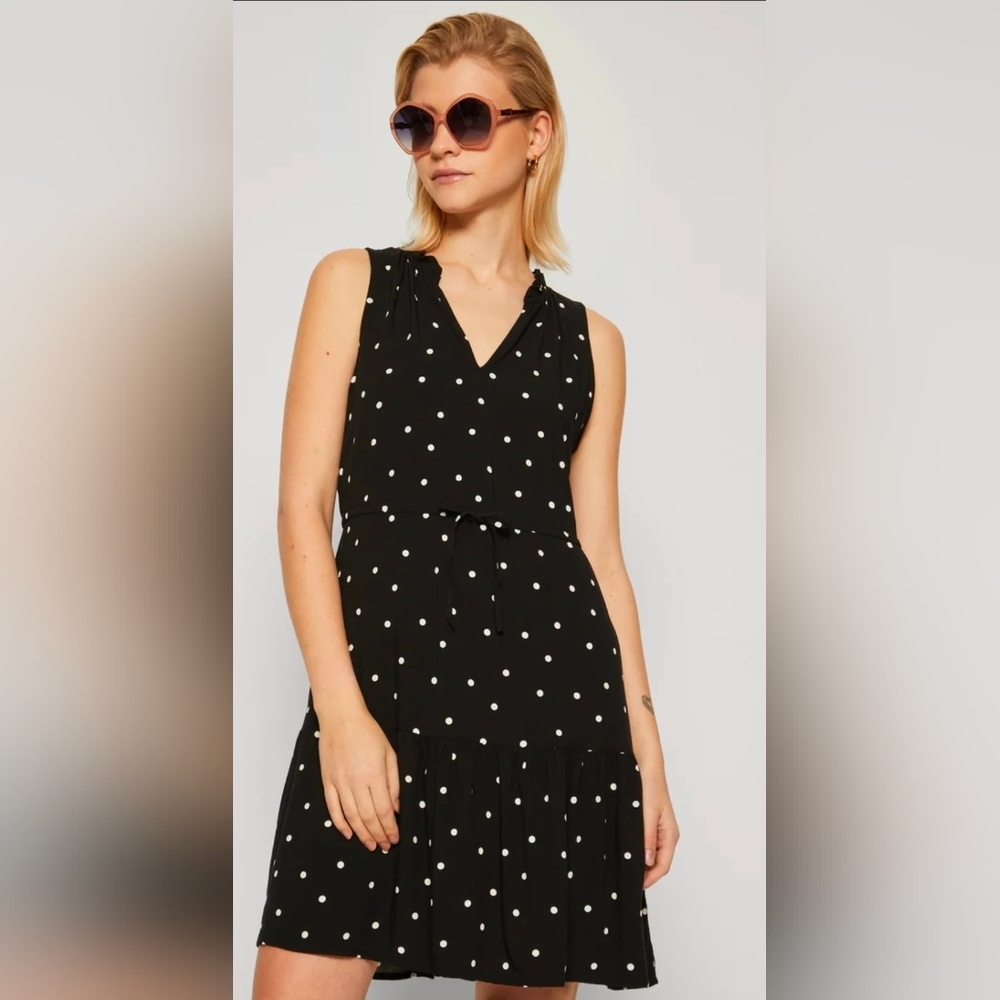 Gap Polka Dot Sleeveless Black Dress Size Small New